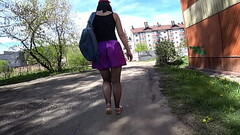 Voyeur with hidden camera spying on legs in stockings and a beautiful butt under a short skirt in pu Thumb