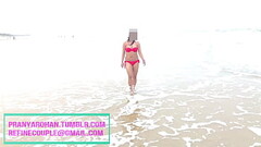 Pranya Walking on beach in Red hot bikini Thumb